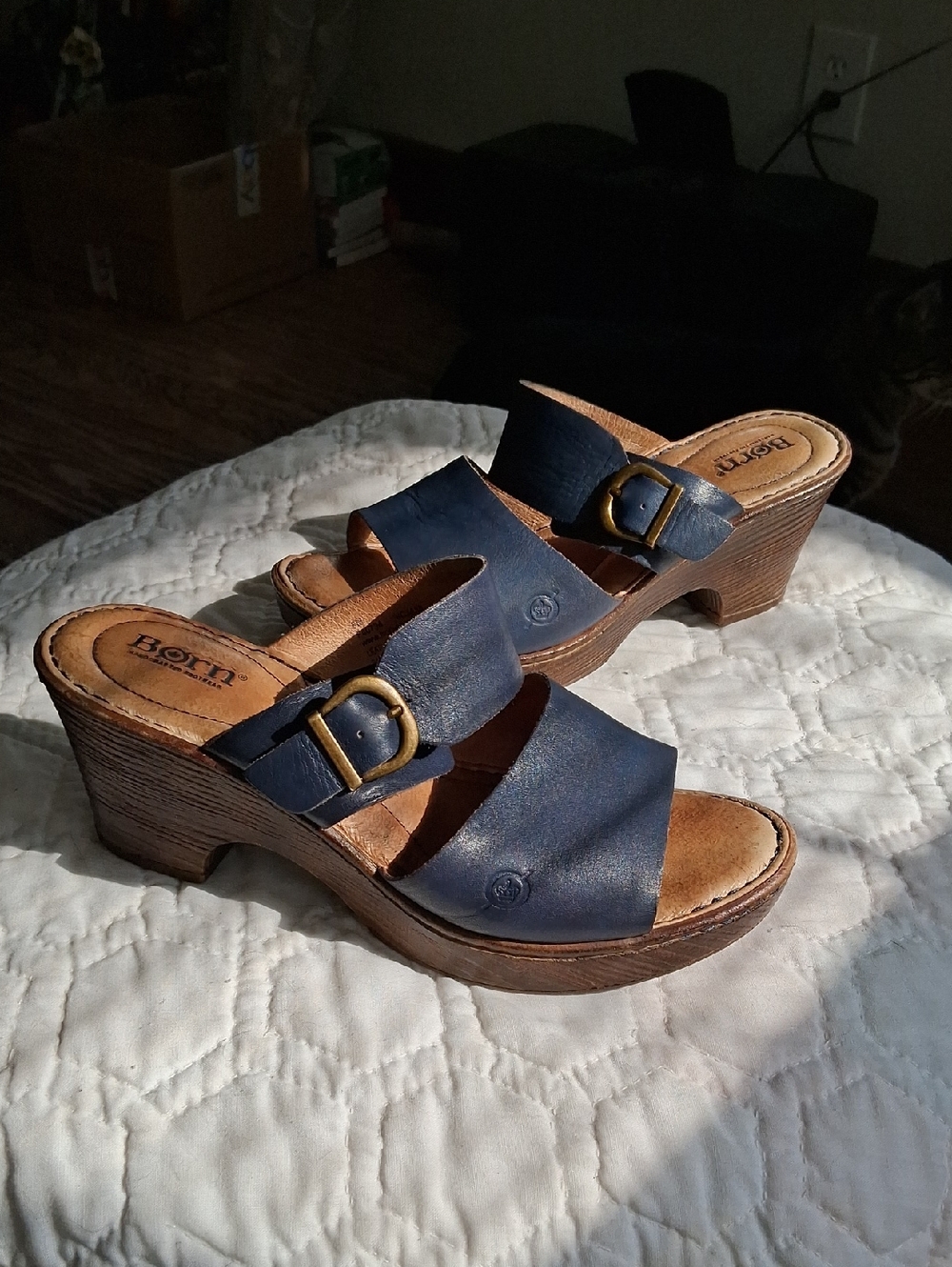 Born Blue Leather Sandals